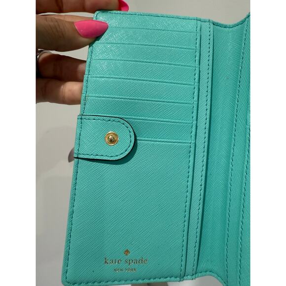Kate Spade Turquoise Leather Zip-Around Wallet - Picture 9 of 11